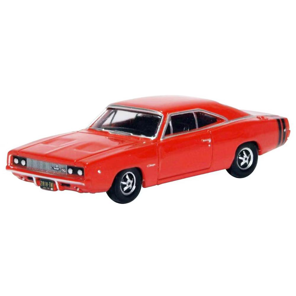 1968 Dodge Charger Bright Red with Black Stripes 1/87 (HO) Scale Diecast Model Car - Image 2
