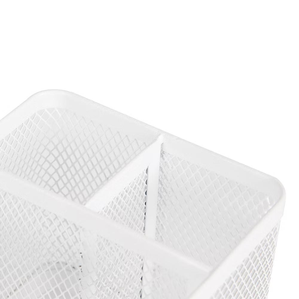 Mesh Pencil Holder White - Steel Desk Organizer, Pen Holder, Pencil Cup, 3.98" Height, Width & Depth - Image 4
