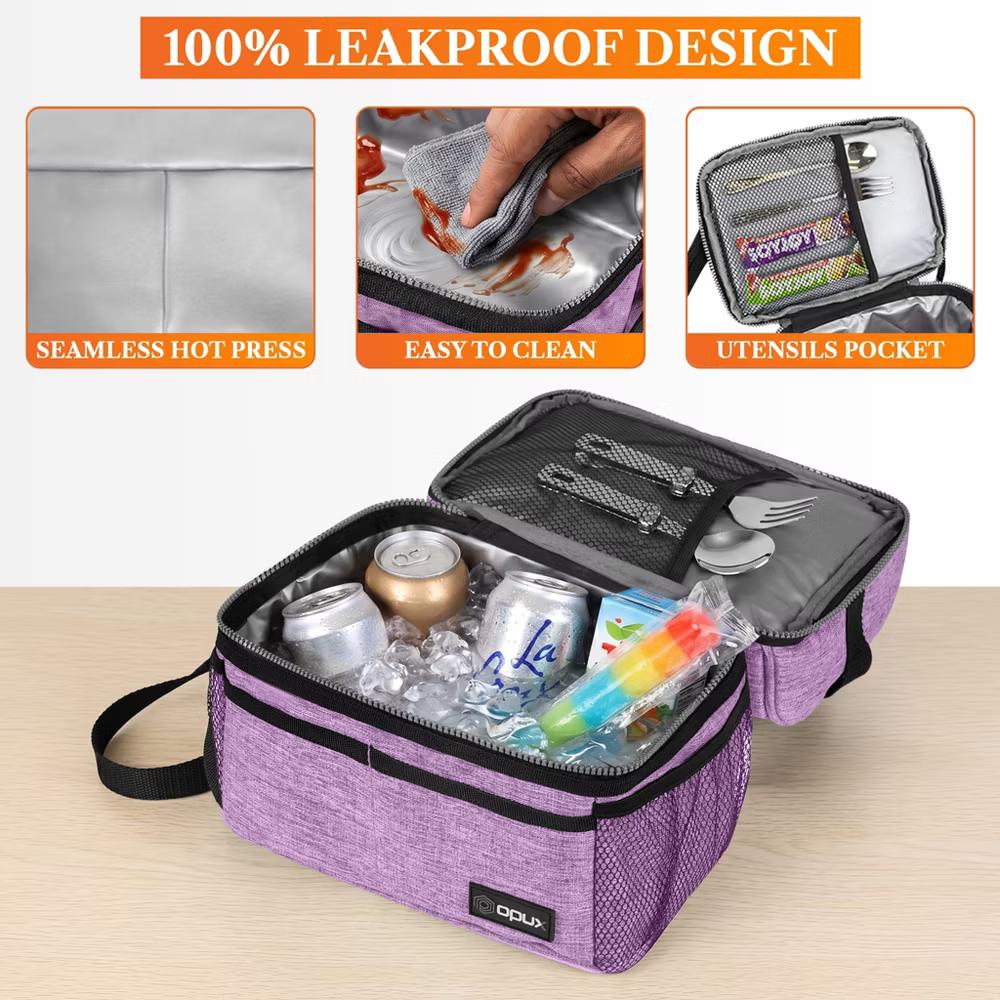 Double Decker Lunch Box Men Women, Insulated Leakproof Cooler Bag Adult Work, Dual Compartment Pail Tote Boys Girls Kids - Image 90