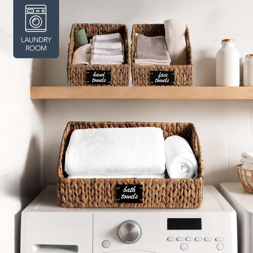 Hyacinth Angled Pantry Storage Baskets W/ Handles, Chalkboard & Marker - Image 8