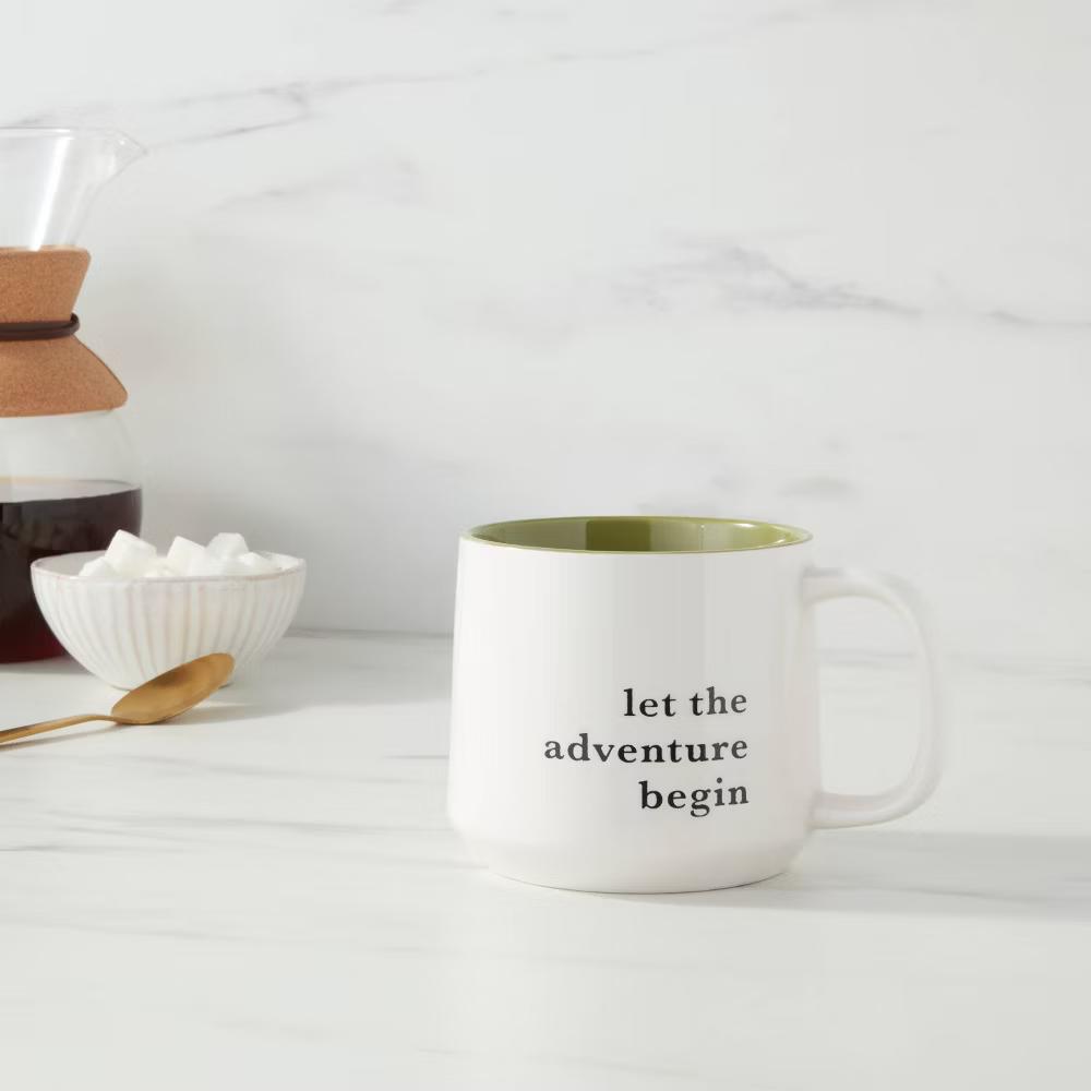 16oz Stoneware Let the Adventure Begin Mug Moss - Traditional Dark Green Coffee Mug, Dishwasher & Microwave Safe