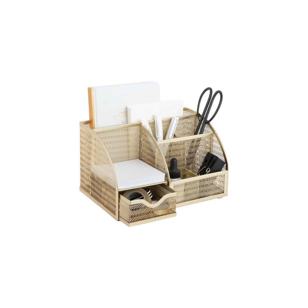 Blu Monaco Desk Organizer with Drawer - Small Metal Mesh Organizer Available in Aqua, Gold, and Pink - Image 15