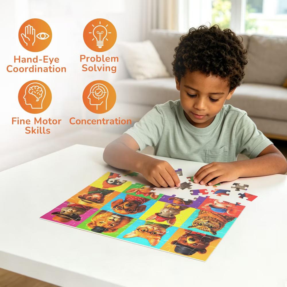 100 Piece Jigsaw Puzzles for Kids 4-8, Stylish Animal Crew, 15.75"x 11.75" - Image 2