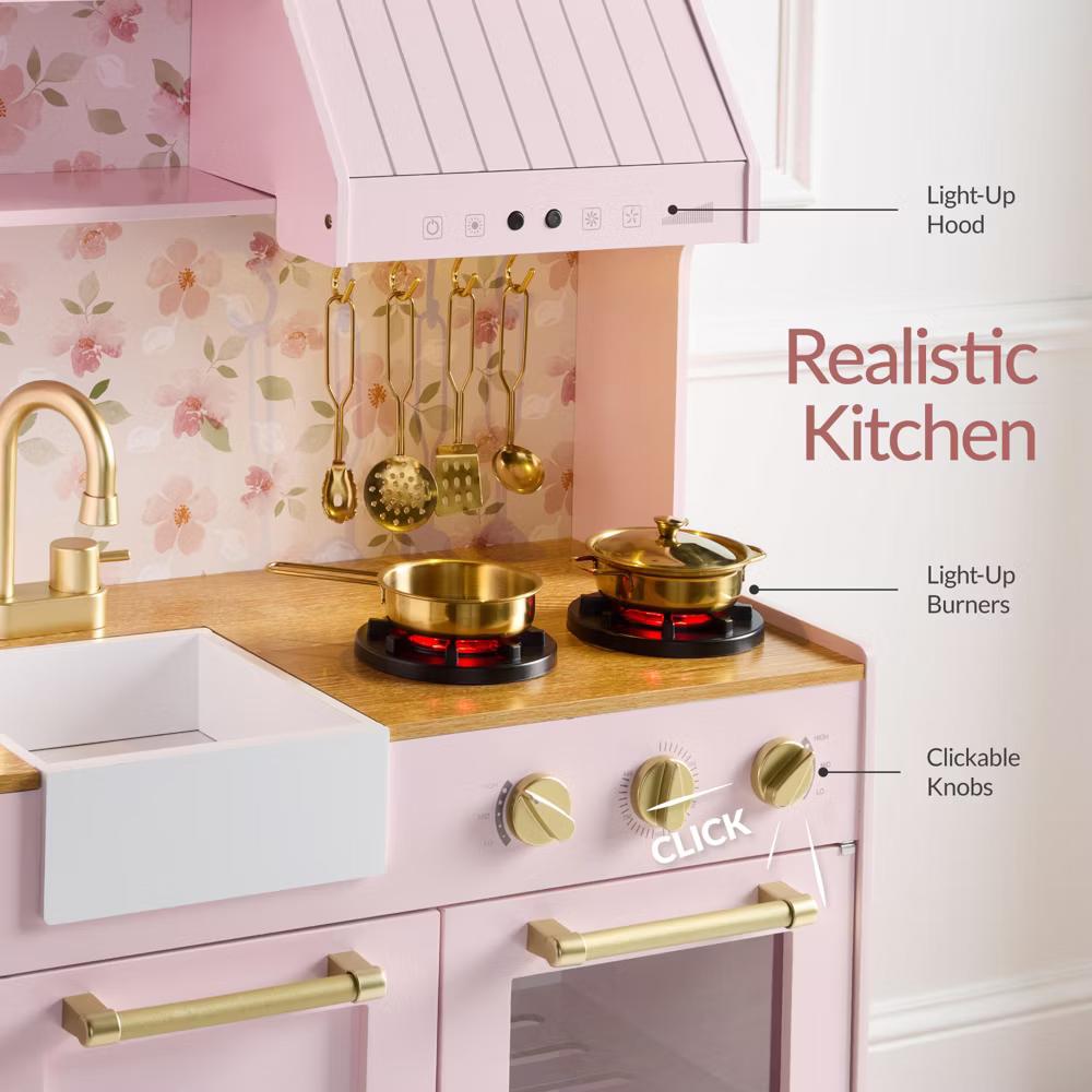Deluxe Wooden Pretend Play Kitchen with Island and Espresso Machine - White - Image 4