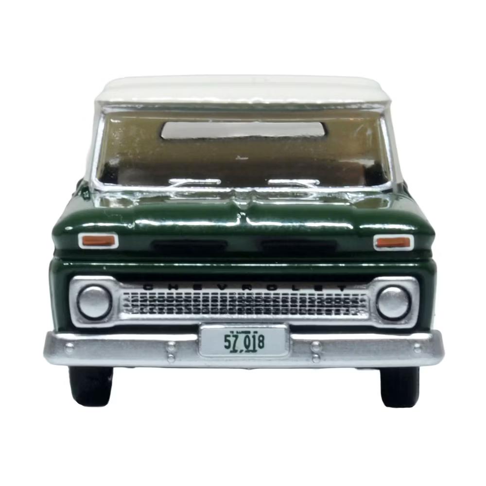 1965 Chevrolet C10 Stepside Pickup Truck Dark Green with Ivory Top 1/87 (HO) Scale Diecast Model Car - Image 5