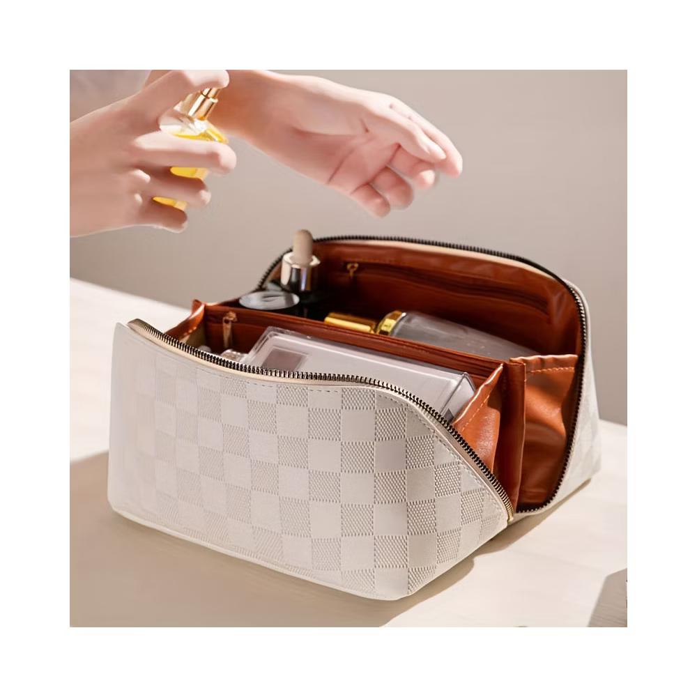 Checkered Makeup Bag, Large Capacity Cosmetic Bag with Handle, Portable Waterproof Travel Toiletry Organizer for Women - Image 15