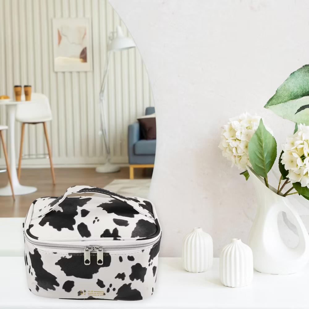 Makeup Bag Cosmetic Travel Bag Large Makeup Bag Organizer Bag for Women Faux Leather Black White 1Pcs - Image 6