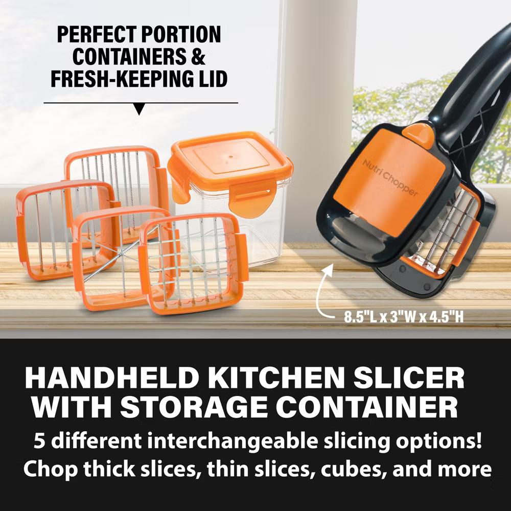 NutriChopper Handheld Vegetable and Fruit Chopper with 4 Stainless Steel Blades & Catch Container - Image 14