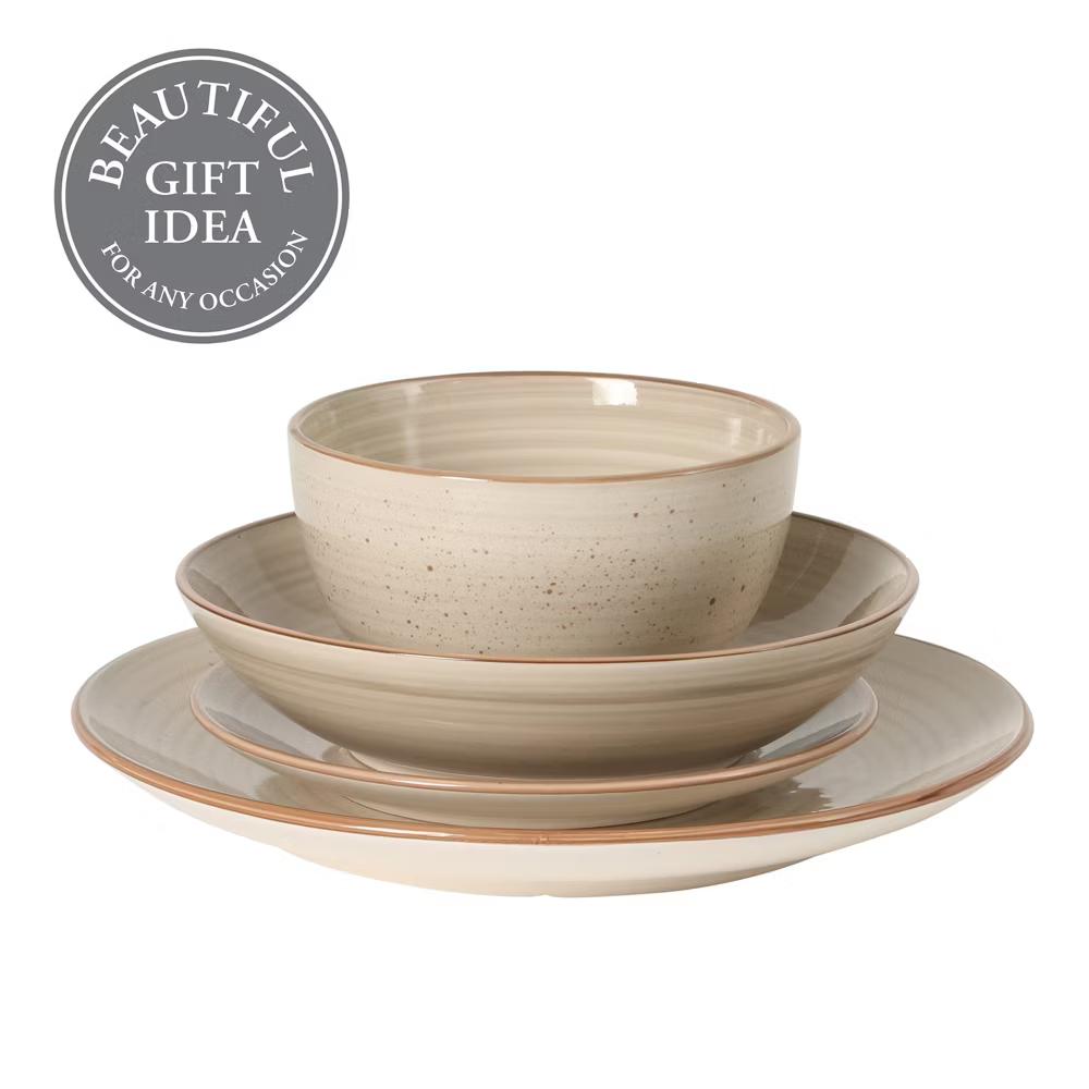 Stonebury 16 Piece Plates and Bowls Assorted Color Dishes - Handpainted Stoneware Dinnerware Set - Service for 4 - Image 11