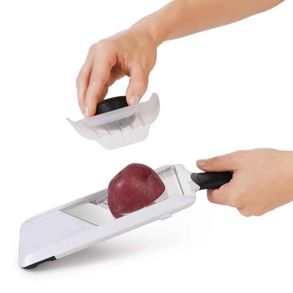 Handheld Mandoline: White Kitchen Slicer, Dishwasher-Safe, ABS & Silicone, 11.3" Height, 1 Blade, 2 Pieces - Image 5