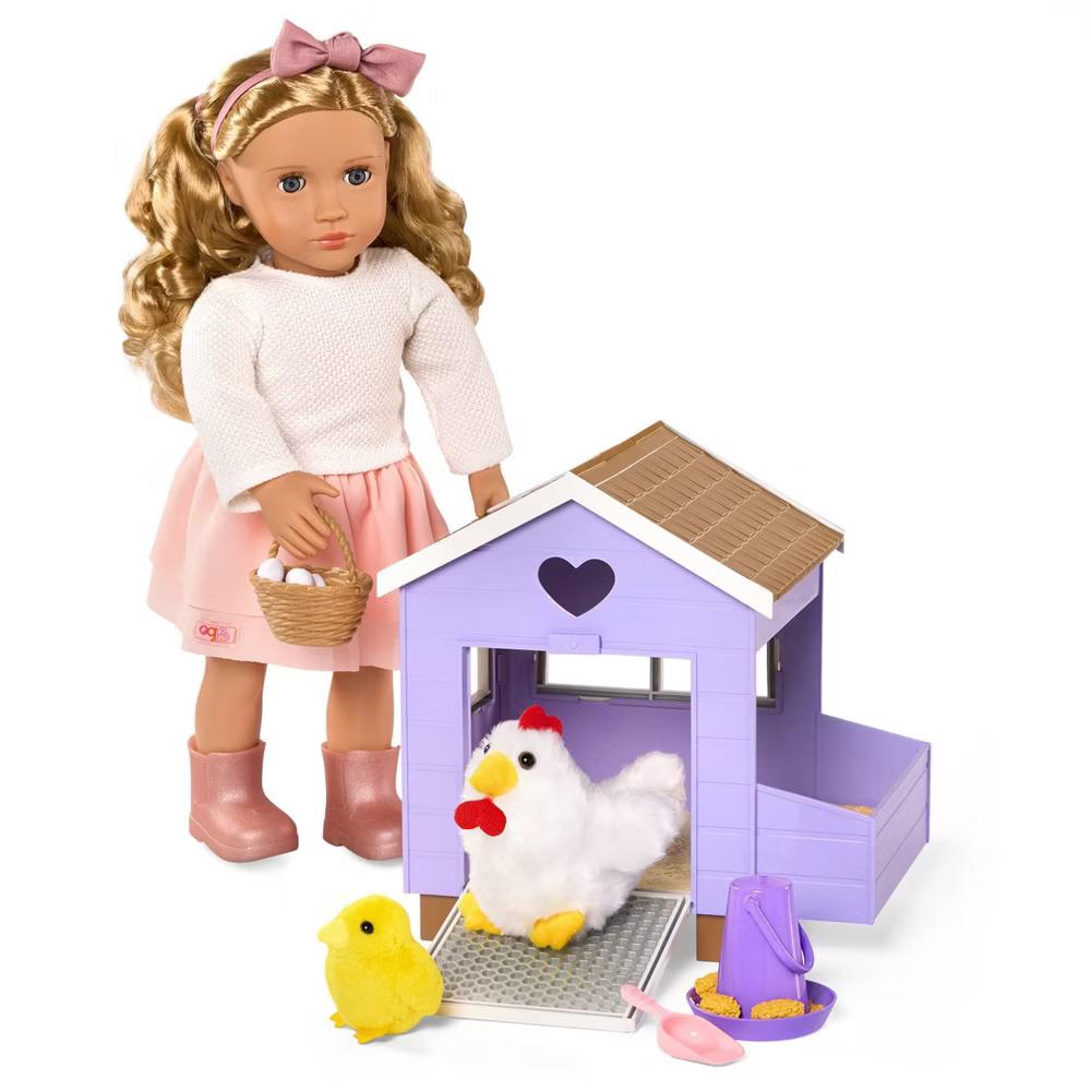 Chicken Coop Playset with Pet Baby Chick & "Egg-Laying" Chicken Plushie Accessories for 18" Dolls - Image 6