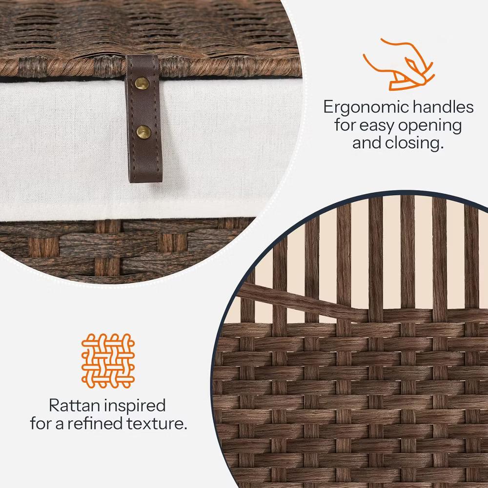 ACOINEL 52.8 Gallon (200L) Storage Basket with Lid, Handwoven Wicker Blanket Basket with Handles, Foldable Laundry Basket - Image 4