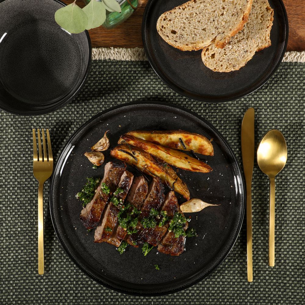 Tahoe Sunset 12 Piece Stoneware Reactive Glaze (Service for 4) Ceramic Plates and Bowls Dinnerware Set - Image 11