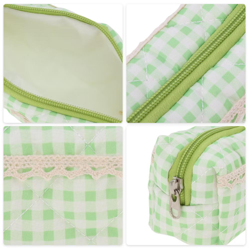 1 Pc Plaid Lace Style Drawstring Makeup Bag for Vacation Polyester - Image 7