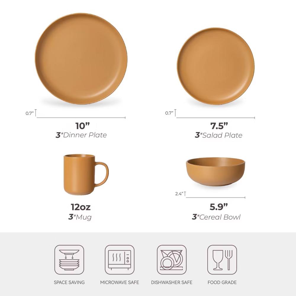 12-Piece Stoneware Dinnerware Set with Mugs, Microwave & Dishwasher Safe, Non-Toxic Dish Set, Plate Set, Stackable Matte Glaze Kitchenware for 3 - Image 40