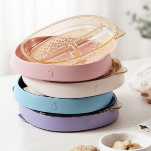 2PCS Baby Divided Dishes Plates with Suction Base for 0-3 Years Old Toddler BPA Free Non-Toxic PPSU Food Grade Silicone Microwave Oat Milk