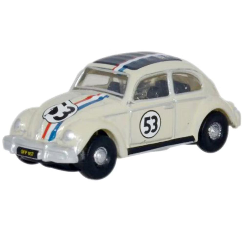 Volkswagen Beetle #53 Beige with Stripes and Black Top 1/148 (N) Scale Diecast Model Car