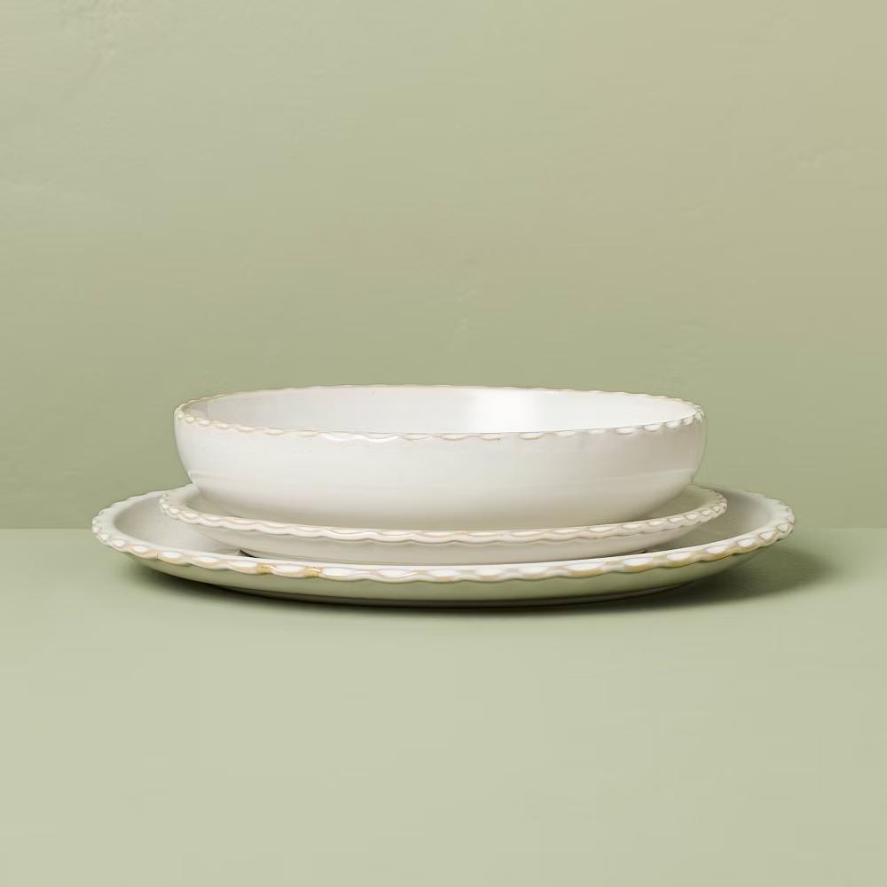 10.5" Stoneware Pinched Edge Dinner Plate - with Magnolia - Image 4