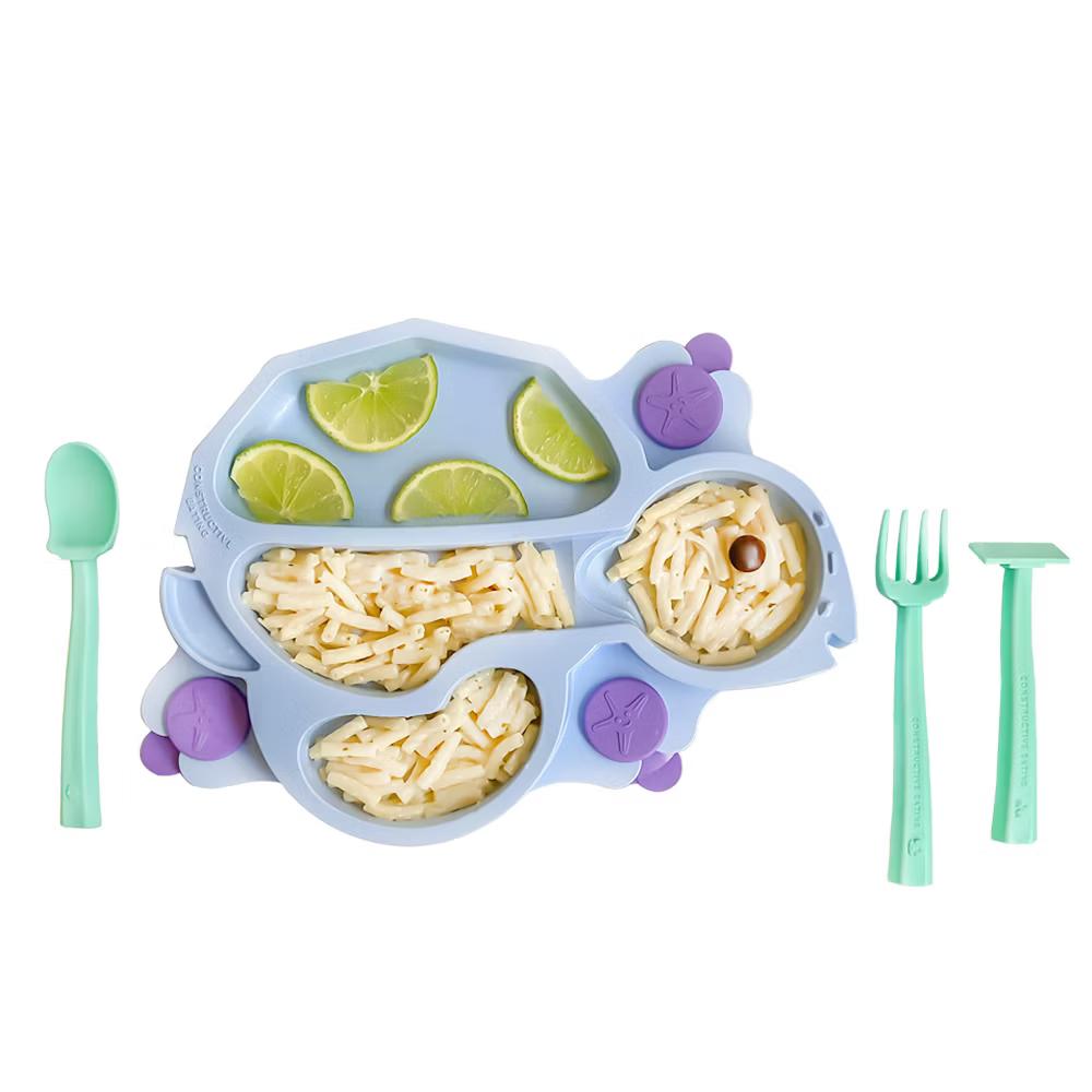 Constructive Eating Turtle Theme Divided Suction Training Plate and Utensils for Kids and Toddlers - Image 4