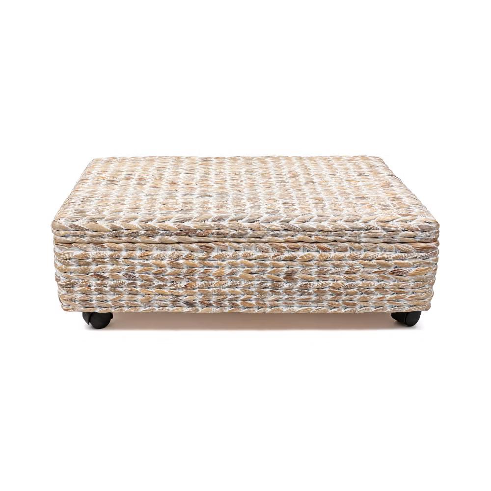 happimess Chett Minimalist Hand-Woven Hyacinth/Wood Underbed Storage Bin with Wheels and Handles - Image 28