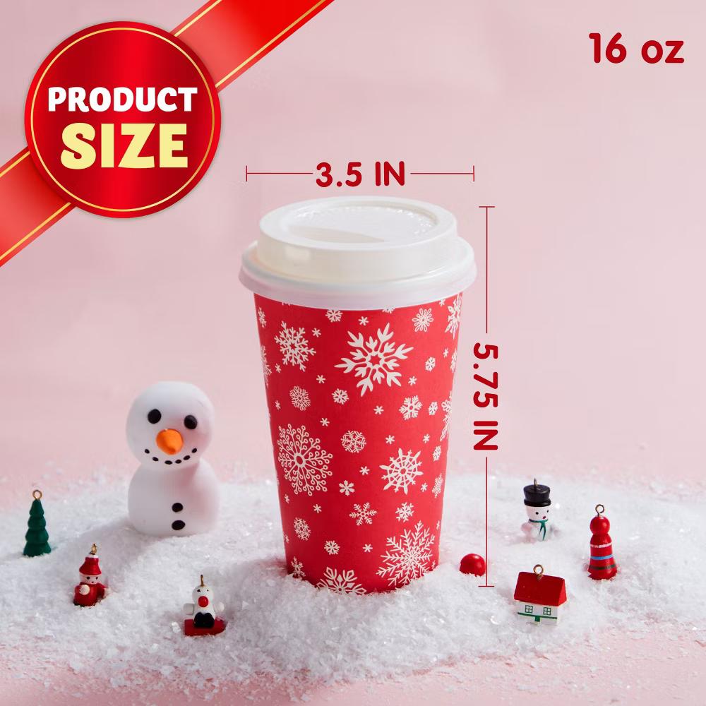 72-Pcs Christmas Disposable Cups – 16 oz Holiday Drinkware with Lids & Sleeves (4 Festive Designs) - Image 5
