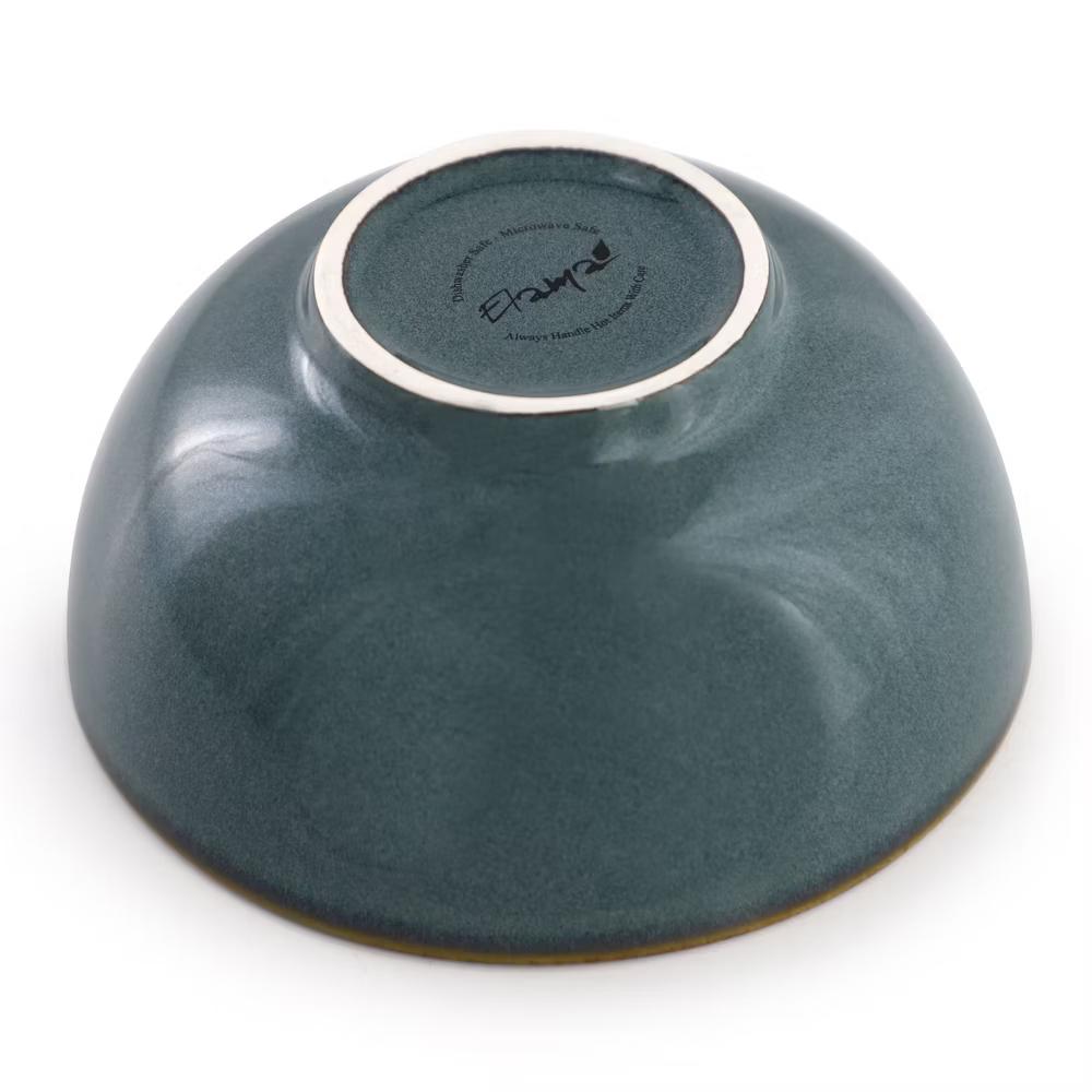 Reactive Glaze Stoneware Dinnerware Set in Blue with Brown Rim - Image 5