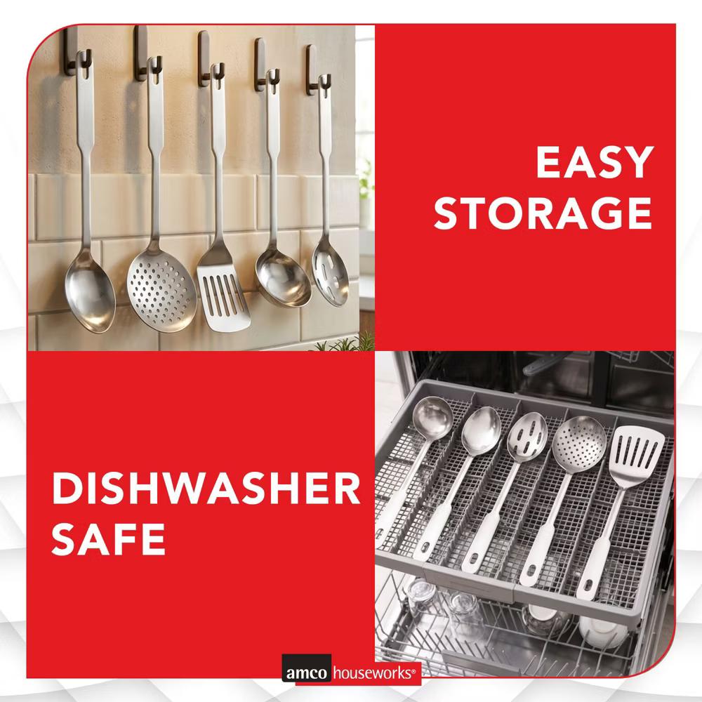 Amco 5-Piece Stainless Steel Cooking Utensil Set, Copper Finish, Includes Kitchen Ladle, Slotted Turner, Skimmer, Solid Spoons, 14" with Hanging Holes - Image 9