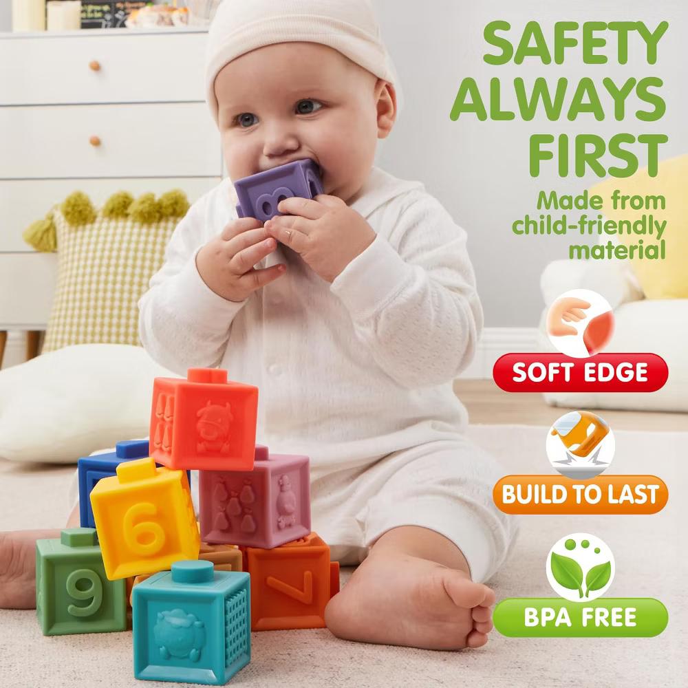 Montessori Toys for Baby 0-3-6-12 Months, 4-in-1 Food-Grade Sensory Toys, Infant Stacking Circles Teether, Learning Gifts for Baby Girls Boys - Image 2