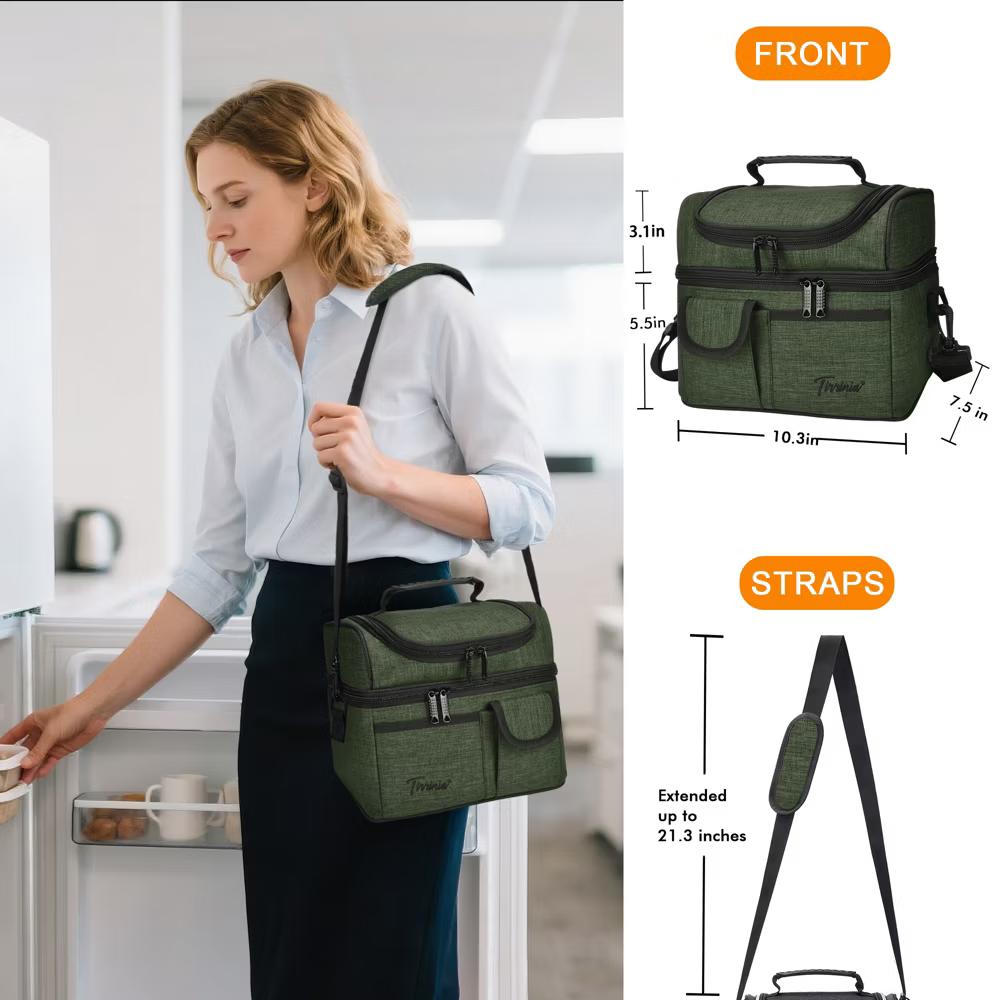 Dual Compartment Insulated Lunch Bag, Leakproof Lunch Tote with Front Pocket, Insulated Lunch Cooler Bag with Back Mesh Pocket - Image 37