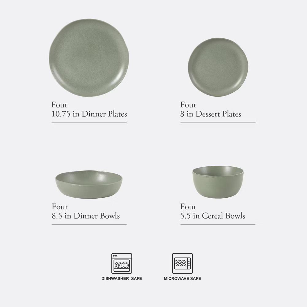 Menlo Park 16-Piece Stoneware Dinnerware Set – Reactive Glaze, Embossed Plates and Bowls, Service for 4 - Image 7