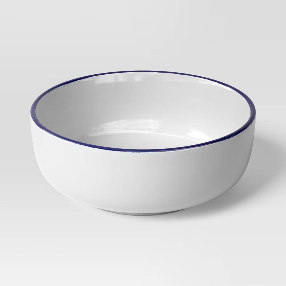 23.8oz Stoneware Cereal Bowl Blue Rim