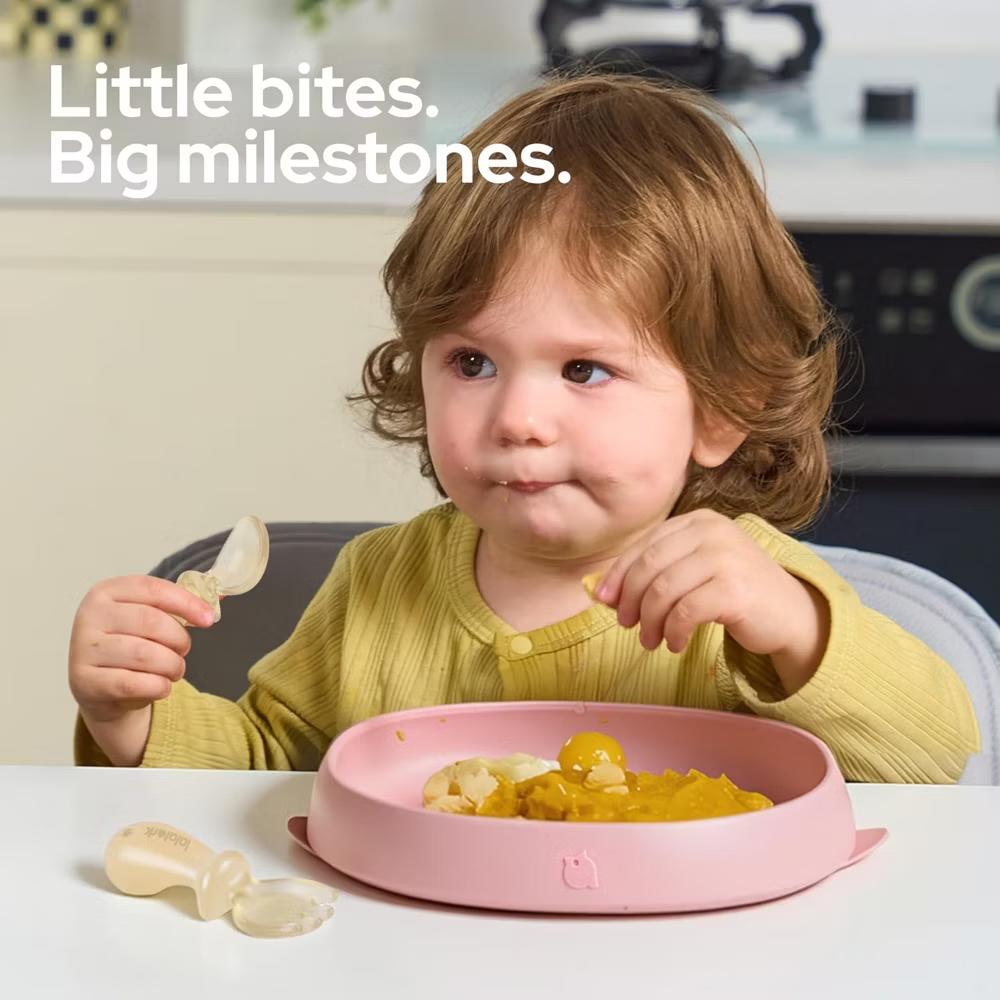 4 PCS Toddler Plates with Suction Base Spoons & Fork Baby Divided Dishes for 0 1 2 3 Years Old PPSU & Food Grade Silicone BPA Free Rose Clay - Image 5