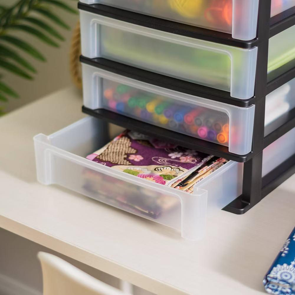 IRIS 2pk 4 Drawer Desktop Storage Unit Black: Office Storage Organizer, Plastic Desk Shelving, 12.375" Height - Image 3