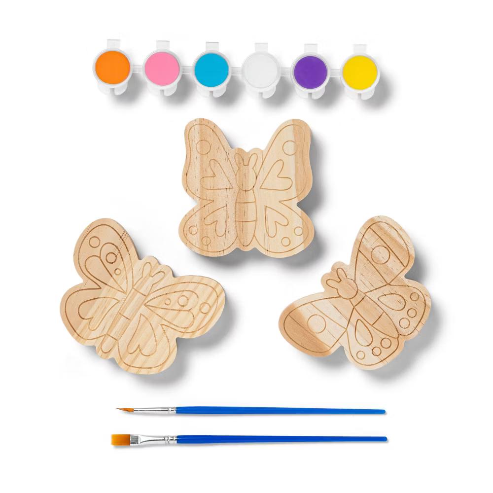3pk Paint-Your-Own Wood Butterfly Set - Kids Craft Kit with Acrylic Paints & Brushes, Non-Toxic - Image 4