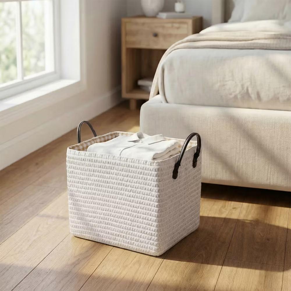 Woven Storage Basket for Clothes Shoes Organizer Bin with Handles - Image 53