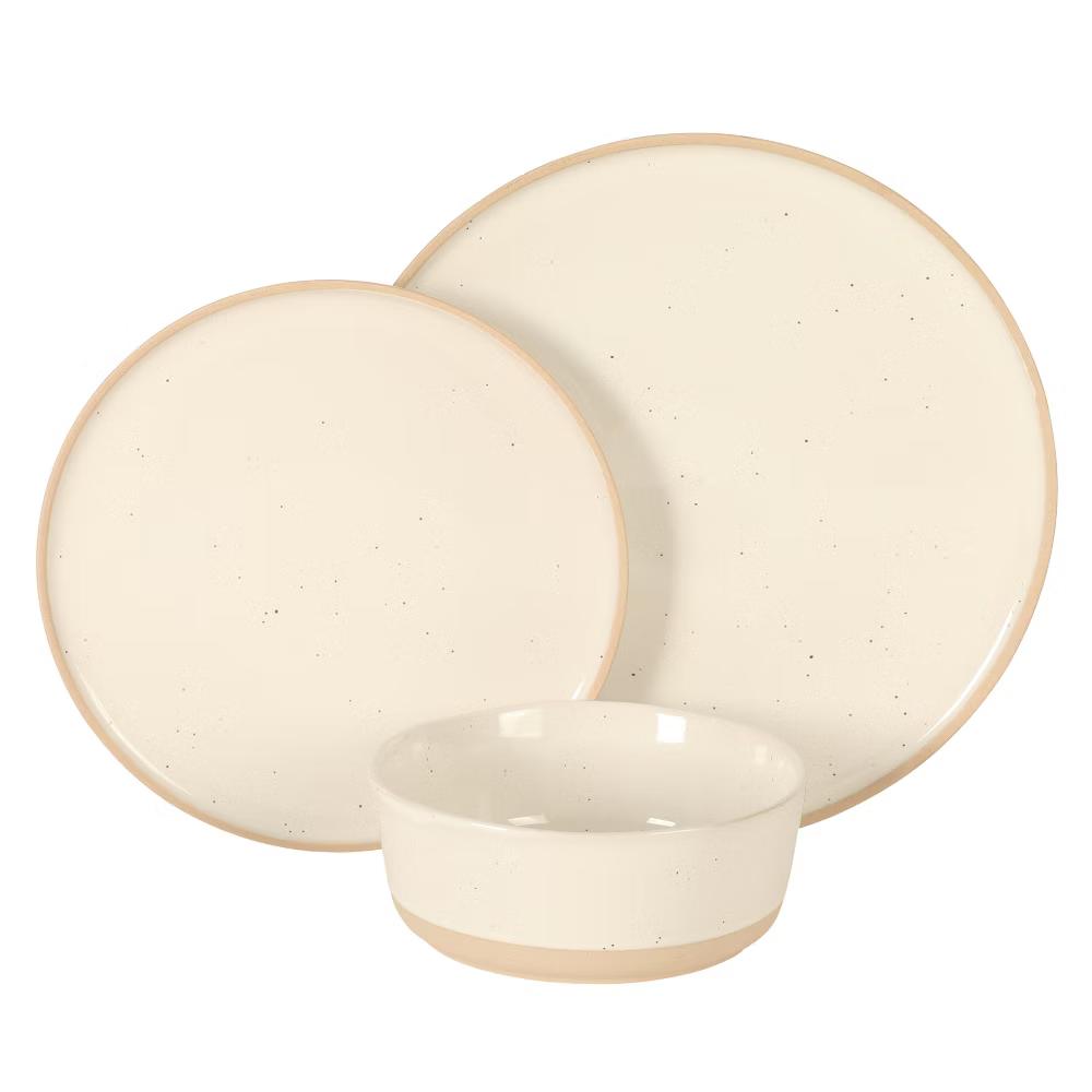 Abbey Circle 12 PiecePlates and Bowls (Service for 4) Reactive Matte Glaze Dishes Stoneware Ceramic Dinnerware Set - Image 2