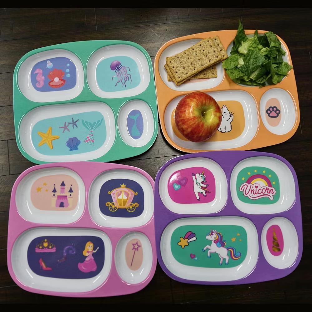 4E’s Novelty Kids Melamine Divided Dinner Plates – Set of 4 BPA-Free Plates for Picky Eaters - Image 2