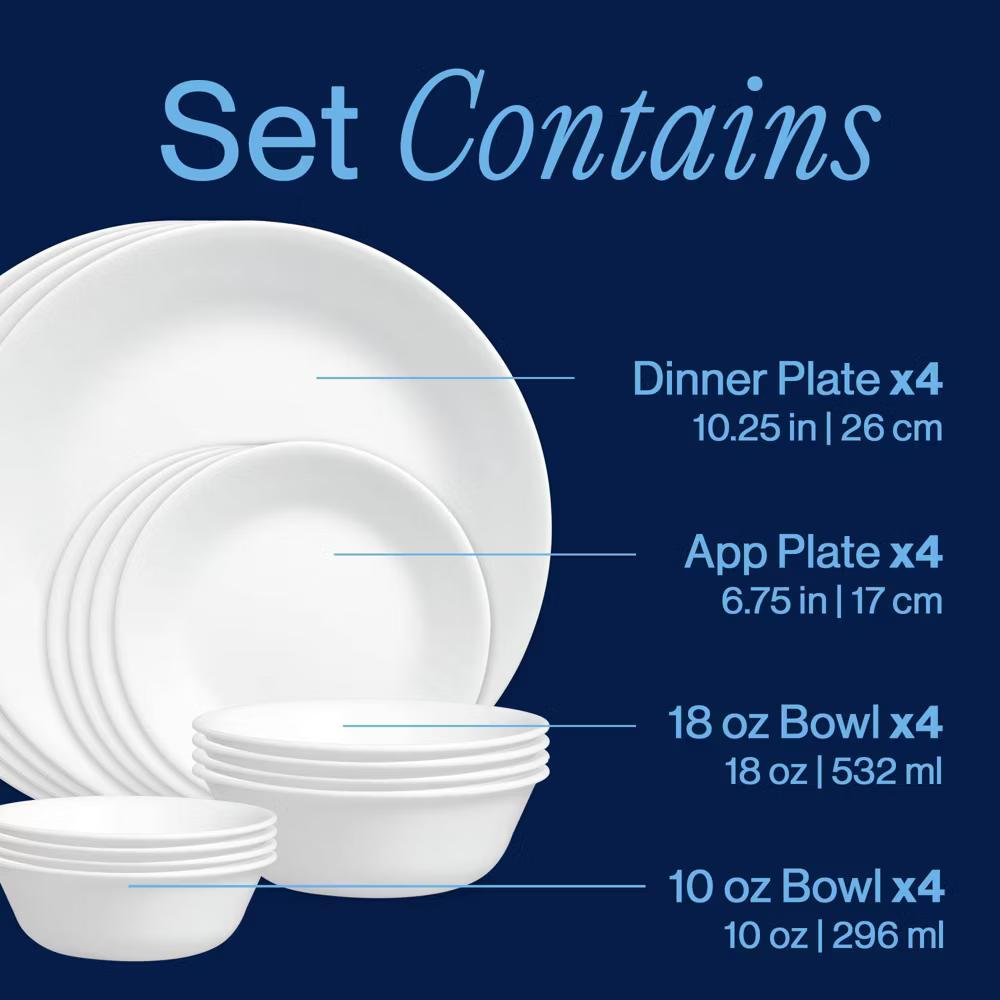 16pc Winter Frost White Dinnerware Set: Microwave & Dishwasher Safe, Service for 4, Includes Plates & Bowls - Image 5