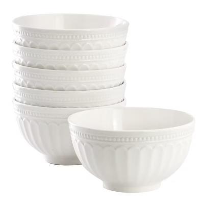 Hansel 6 Piece Embossed Arch Stoneware Cereal Bowl Set in White - Image 2