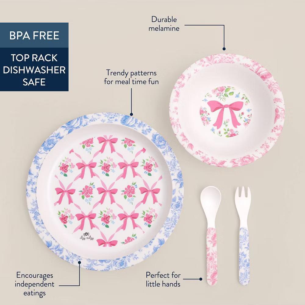 4pc Melamine Itzy Bistro Toddler Feeding Dining Set, Plate, Bowl, Fork and Spoon - Image 8