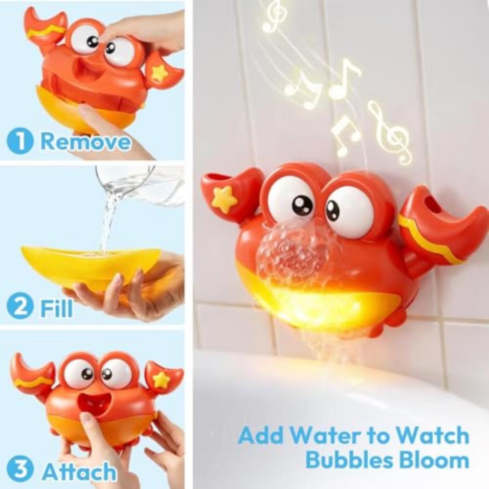 LED Bubble Crab Bath Toy for Toddlers 2-4, Automatic Bubble Machine with Music & Lights, Bathtub Sensory Toys, Easter Gifts for Kids Boys Girls - Image 3