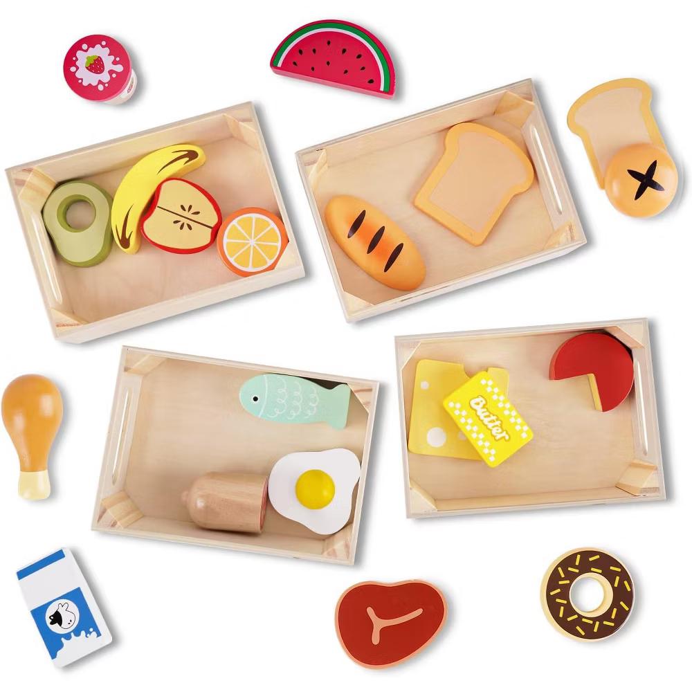 Etokfoks Wooden Play Food Set 18 Piece Pretend Kitchen Toy Food Groups for Toddlers 1 2 3 Year Olds Includes 4 Storage Boxes - Image 4