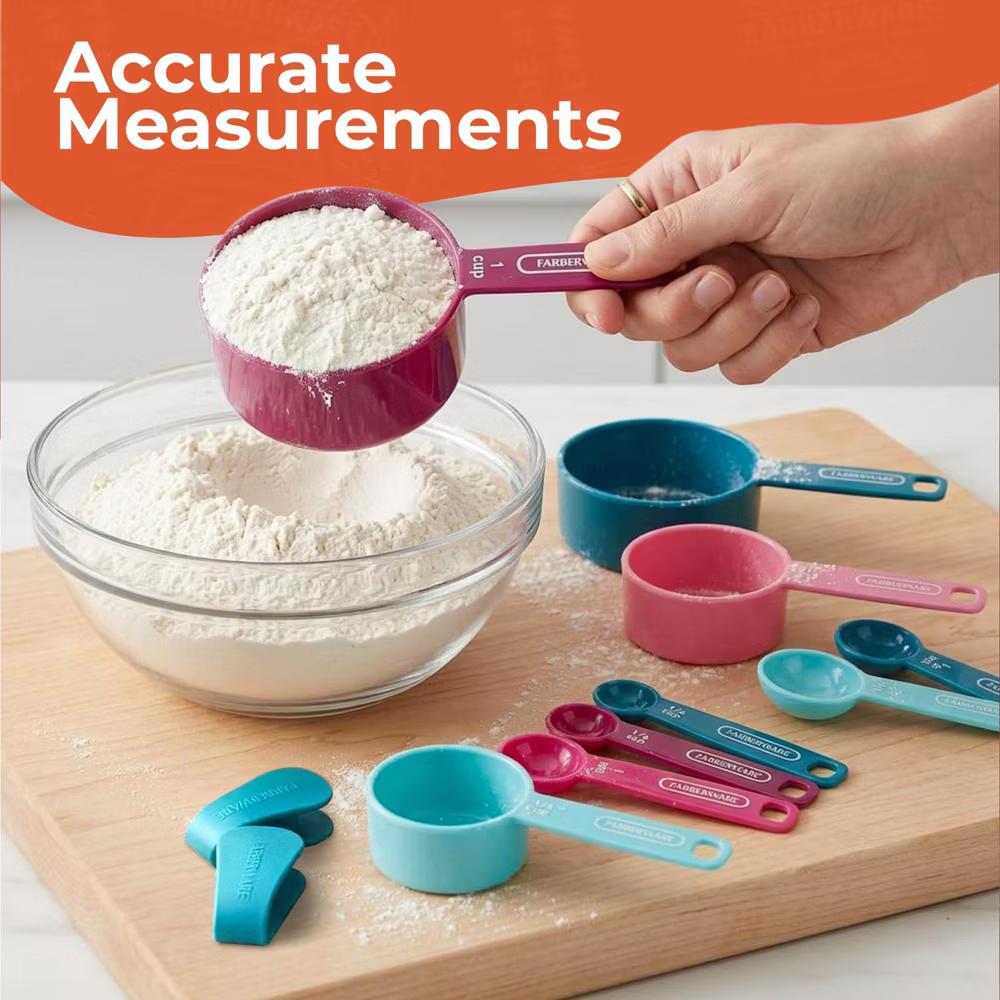 Farberware Kitchen Basics Measuring Cup & Spoon Set, 9-Piece Colorful Nesting Design with Easy-to-Read Markings - Dishwasher Safe, Plastic - Image 14