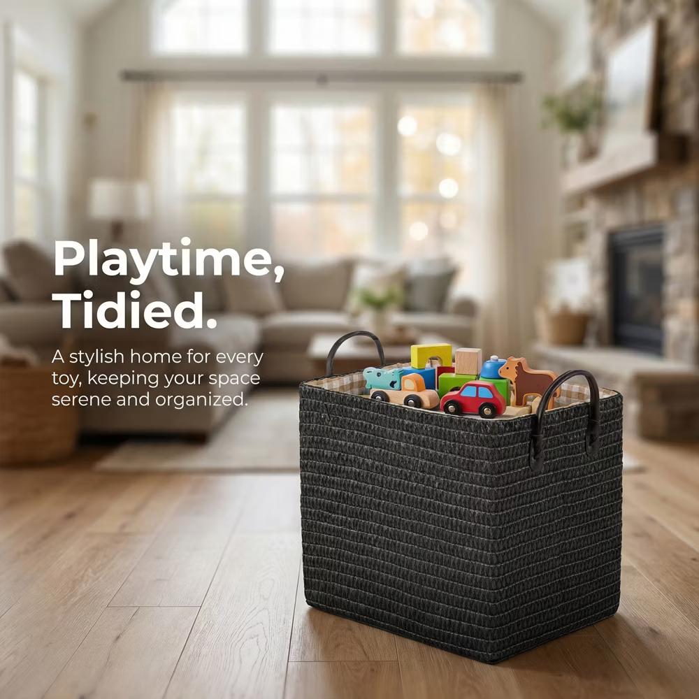 Woven Storage Basket for Clothes Shoes Organizer Bin with Handles - Image 35