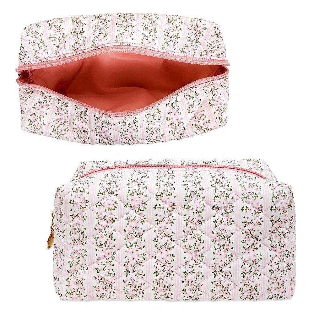 Floral Quilted Makeup Bag, Cosmetic Toiletry Travel Bag, Pencil Pouch - Image 14