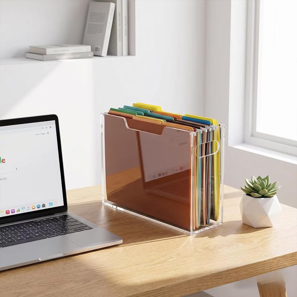 File Organizer Box for Letter Size Hanging Folders, Acrylic Desk File Holder with Portable Handle, Clear Modern Document Storage Rack for Office - Image 28