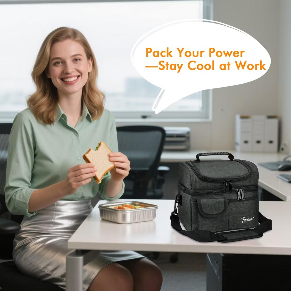 Dual Compartment Insulated Lunch Bag, Leakproof Lunch Tote with Front Pocket, Insulated Lunch Cooler Bag with Back Mesh Pocket - Image 12