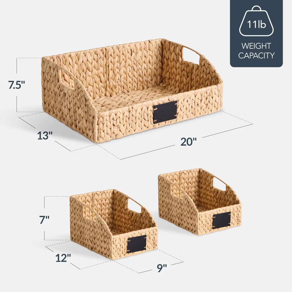 Hyacinth Angled Pantry Storage Baskets W/ Handles, Chalkboard & Marker - Image 11