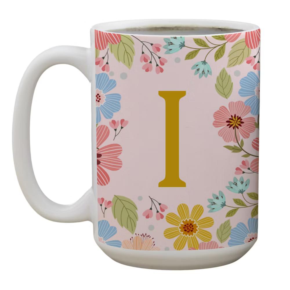 Personalization Mall Flowery Initial Personalized Coffee Mug Gold/Pink - Image 11