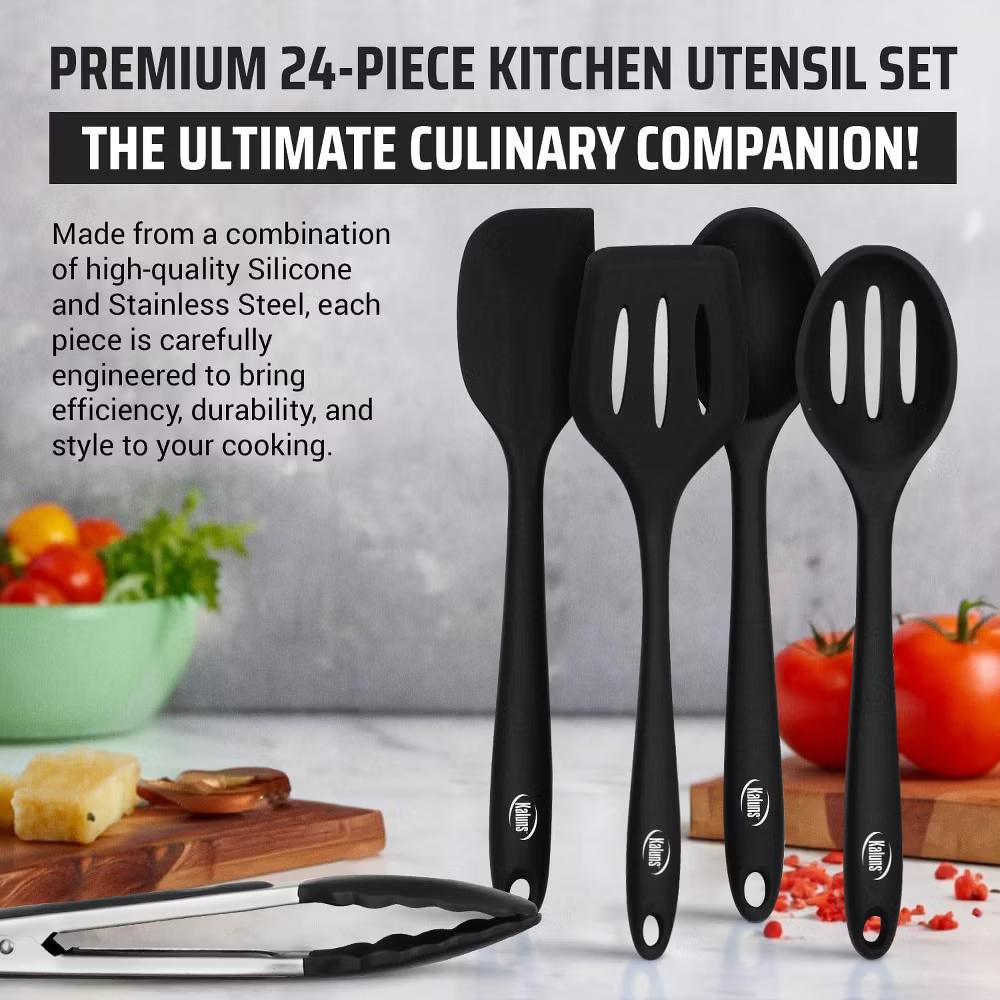 Kitchen Utensils Set, 24 Piece Silicone Cooking Utensils, Dishwasher Safe and Heat Resistant Kitchen Tools - Image 4